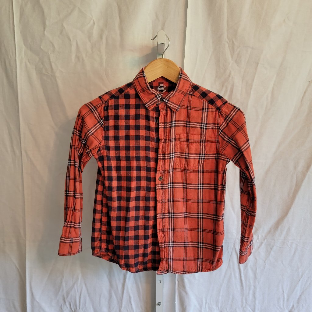 Wonder Nations Orange And Navy Plaid Long Sleeve Button Down Dress Shirt Size 8